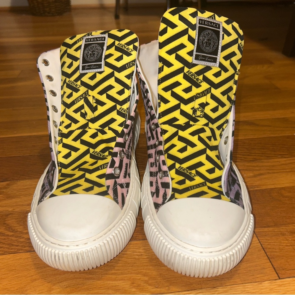 Versace Sneakers with Pink and Yellow Pattern